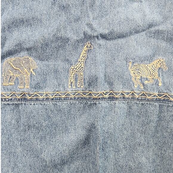 Vintage Cabin Creek Top Womens L Blue Denim Embroidered Button Up Short Sleeve - Picture 3 of 13